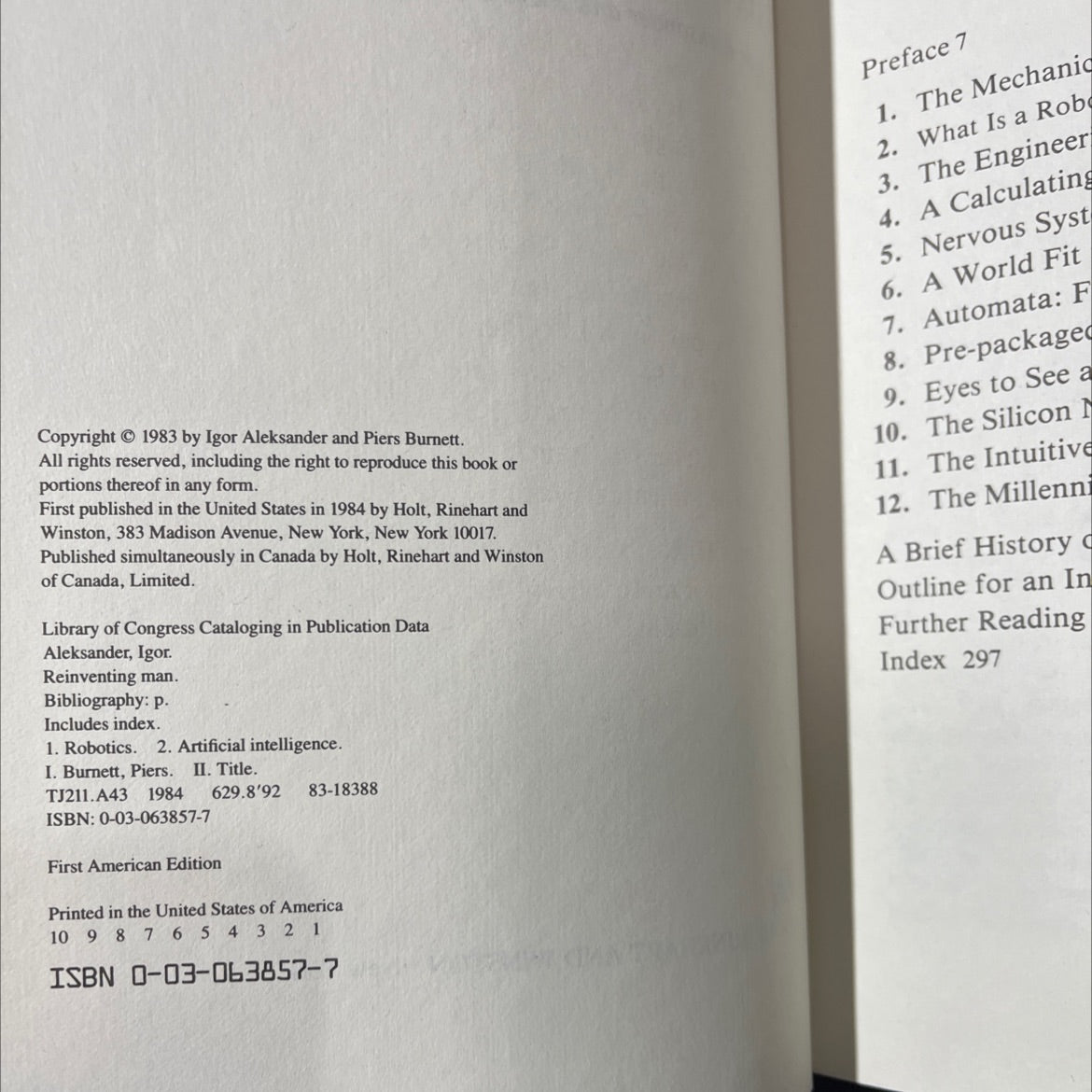 reinventing man the robot becomes reality book, by Igor Aleksander and Piers Burnett, 1984 Hardcover image 3