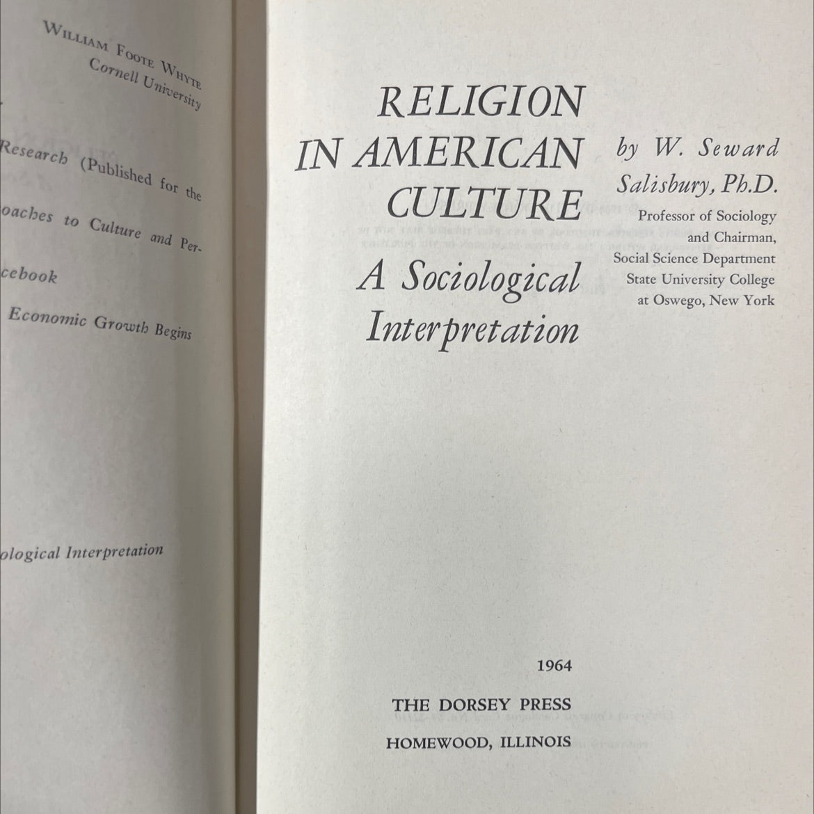 religion in american culture a sociological interpretation book, by w. seward salisbury, 1964 Hardcover image 2