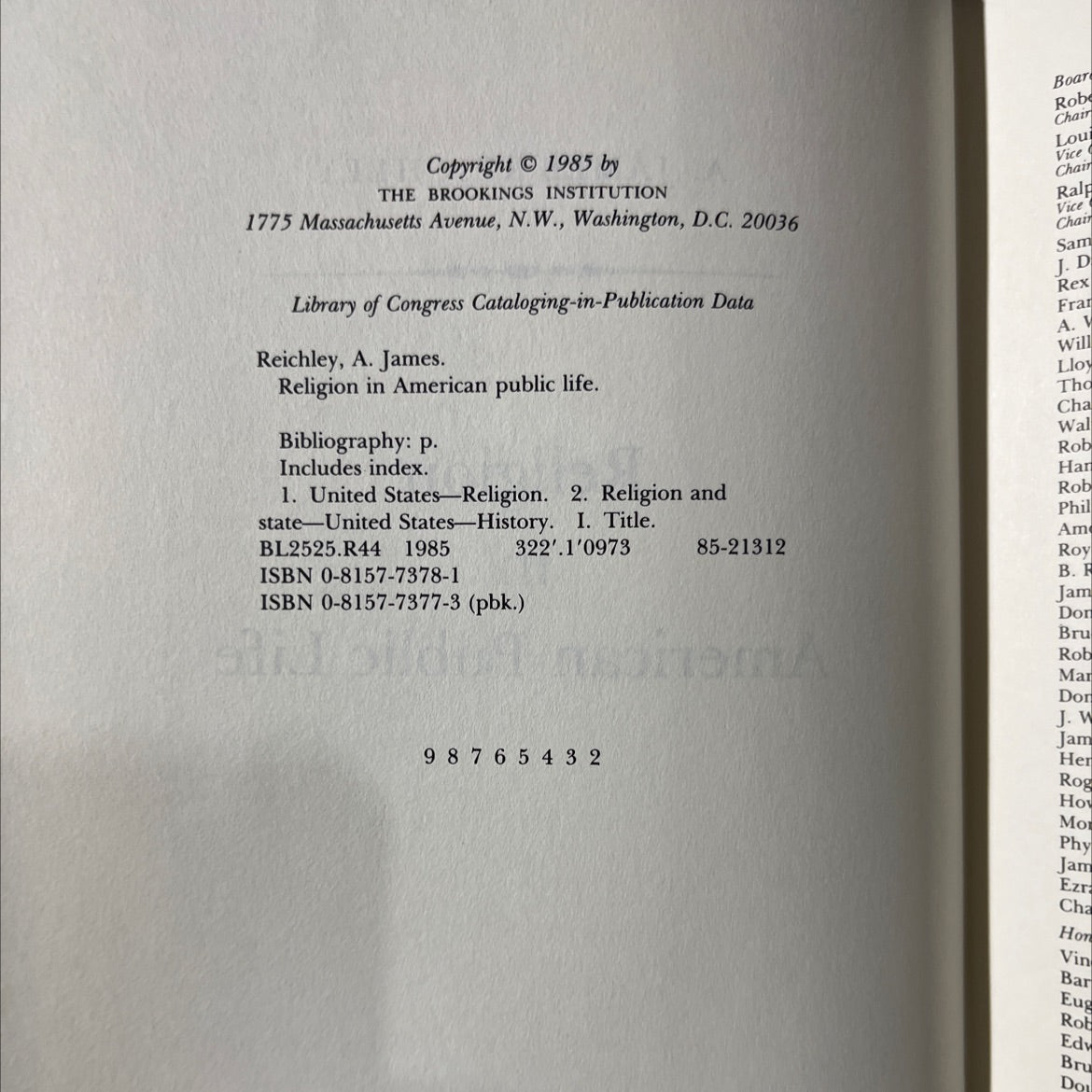 religion in american public life book, by A. James Reichley, 1985 Hardcover image 3