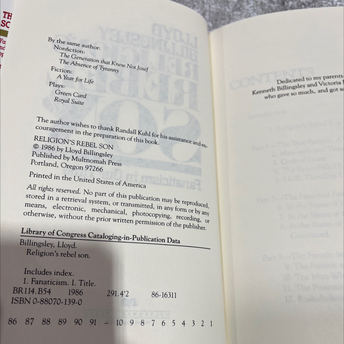 religion's rebel son book, by lloyd billingsley, 1986 Hardcover image 3