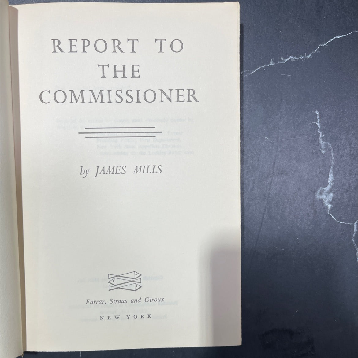 report to the commissioner book, by james mills, 1972 Hardcover image 2