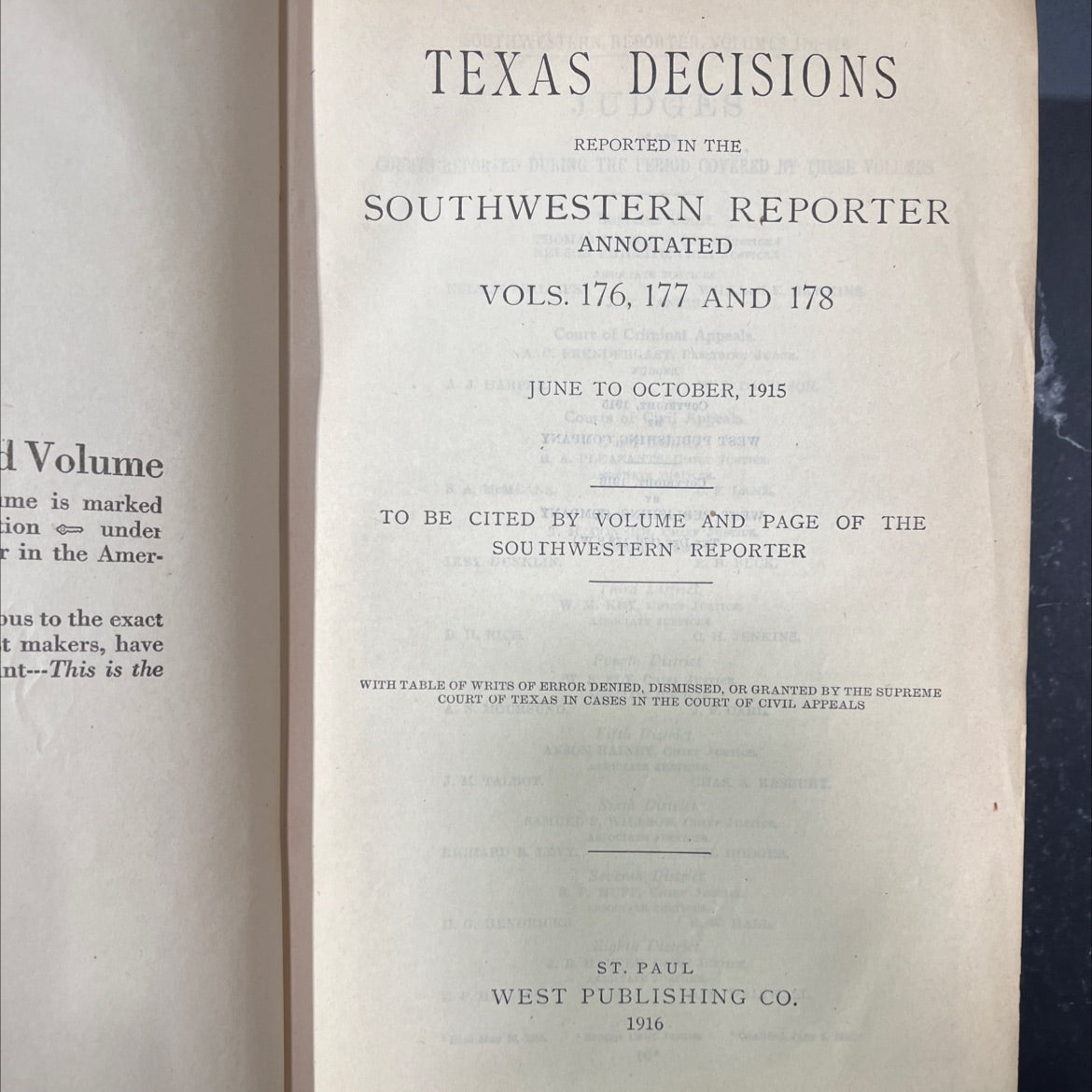 reporter texas decisions reported in the southwestern reporter annotated vols. 176, 177 and 178 book, by unknown, 1916 image 2