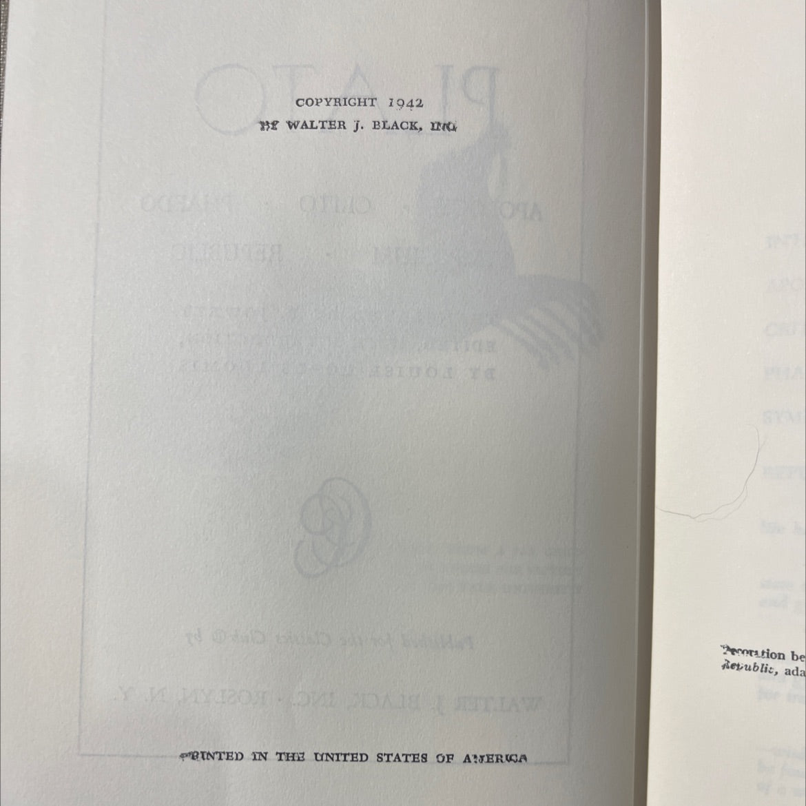 republic book, by plato, 1942 Hardcover image 3