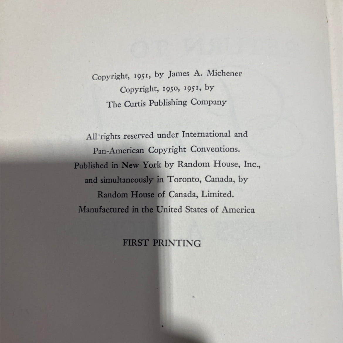 return to paradise book, by james a. michener, 1951 Hardcover image 3