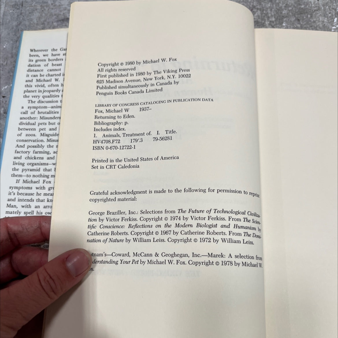 returning to eden book, by Michael W. Fox, 1980 Hardcover image 3