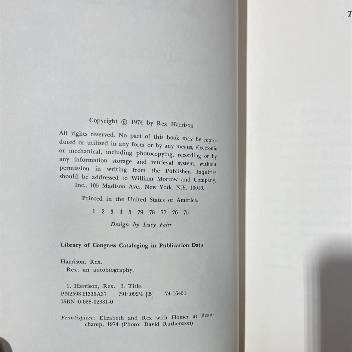 rex an autobiography book, by Rex Harrison, 1975 Hardcover image 3