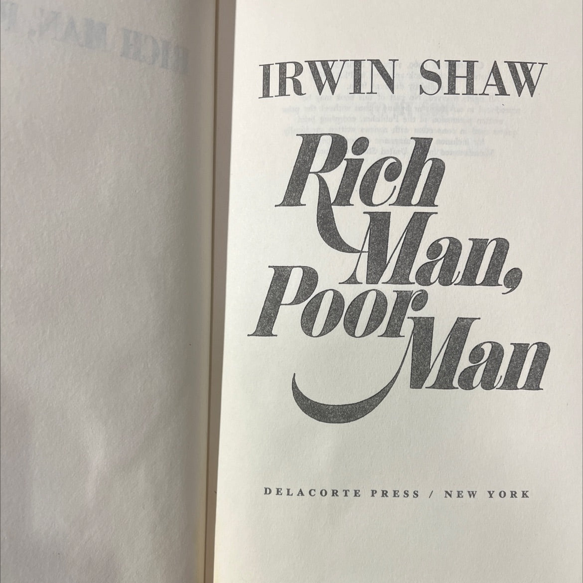 rich man, poor man book, by irwin shaw, 1970 Hardcover image 2