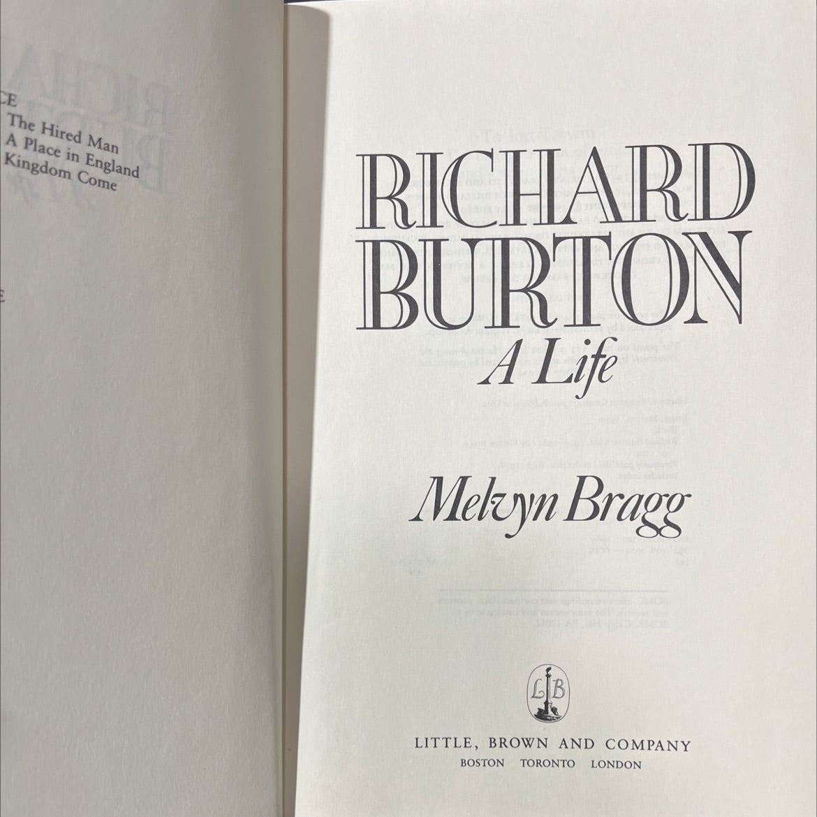 richard burton a life book, by melvyn bragg, 1988 Hardcover image 2