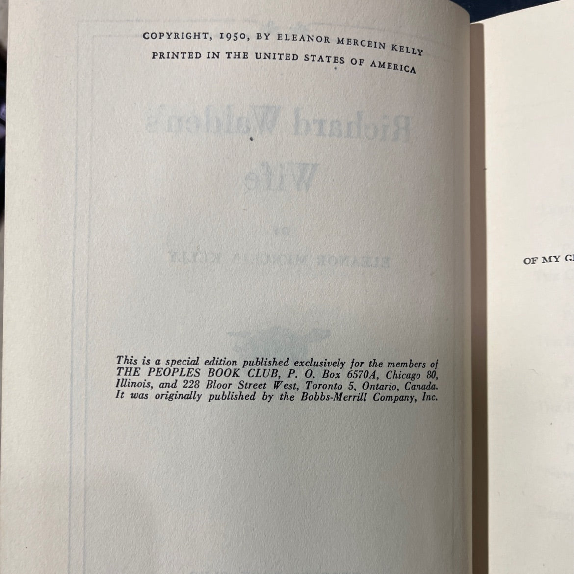 richard walden's wife book, by eleanor mercein kelly, 1950 Hardcover image 3