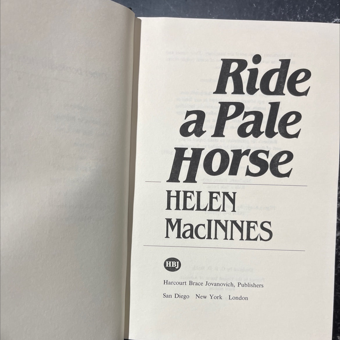 ride a pale horse book, by helen macinnes, 1984 Hardcover image 2