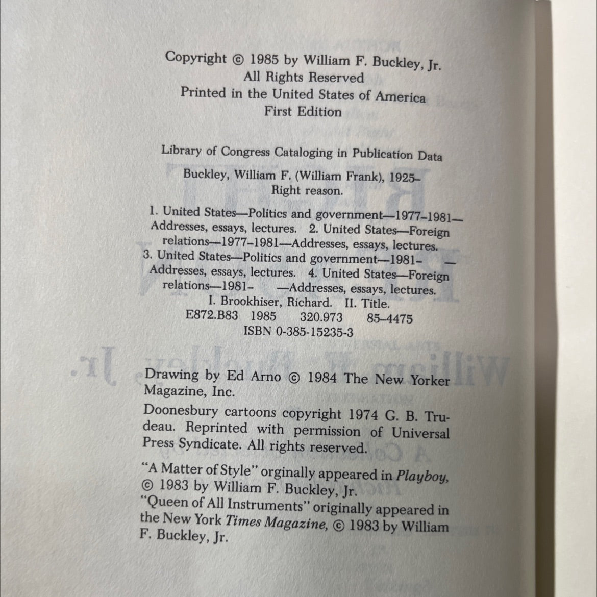 right reason book, by William F. Buckley, Jr., 1985 Hardcover image 3