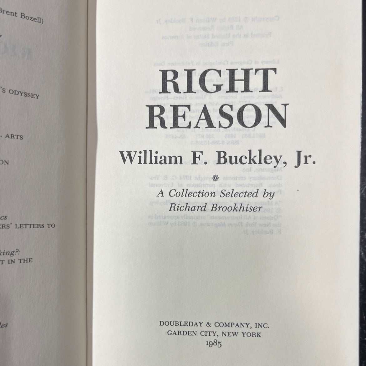 right reason book, by William F. Buckley, Jr., 1985 Hardcover image 2
