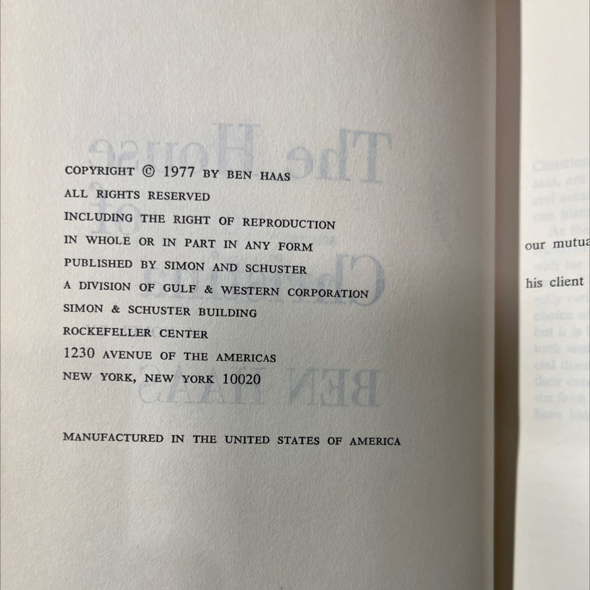 ritage away the house of christina book, by ben haas, 1977 Hardcover image 3