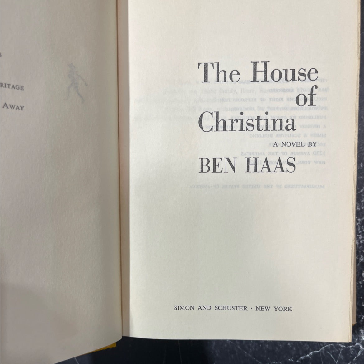 ritage away the house of christina book, by ben haas, 1977 Hardcover image 2