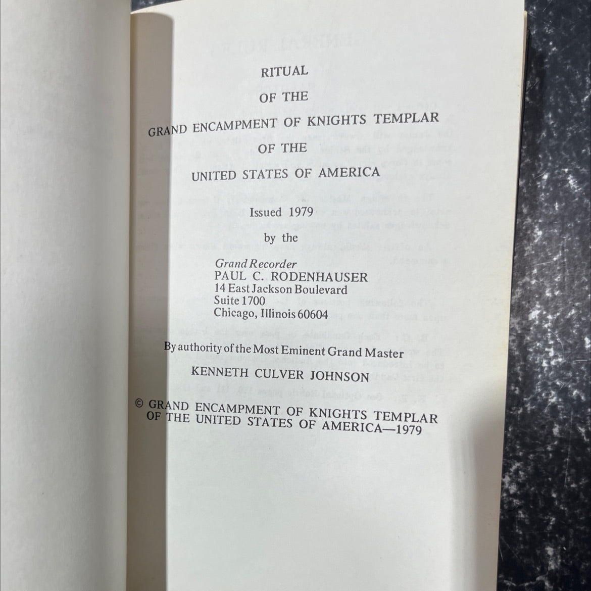 ritual of the grand encampment of knights templar of the united states of america book, by paul c. rodenhauser, 1979 image 2