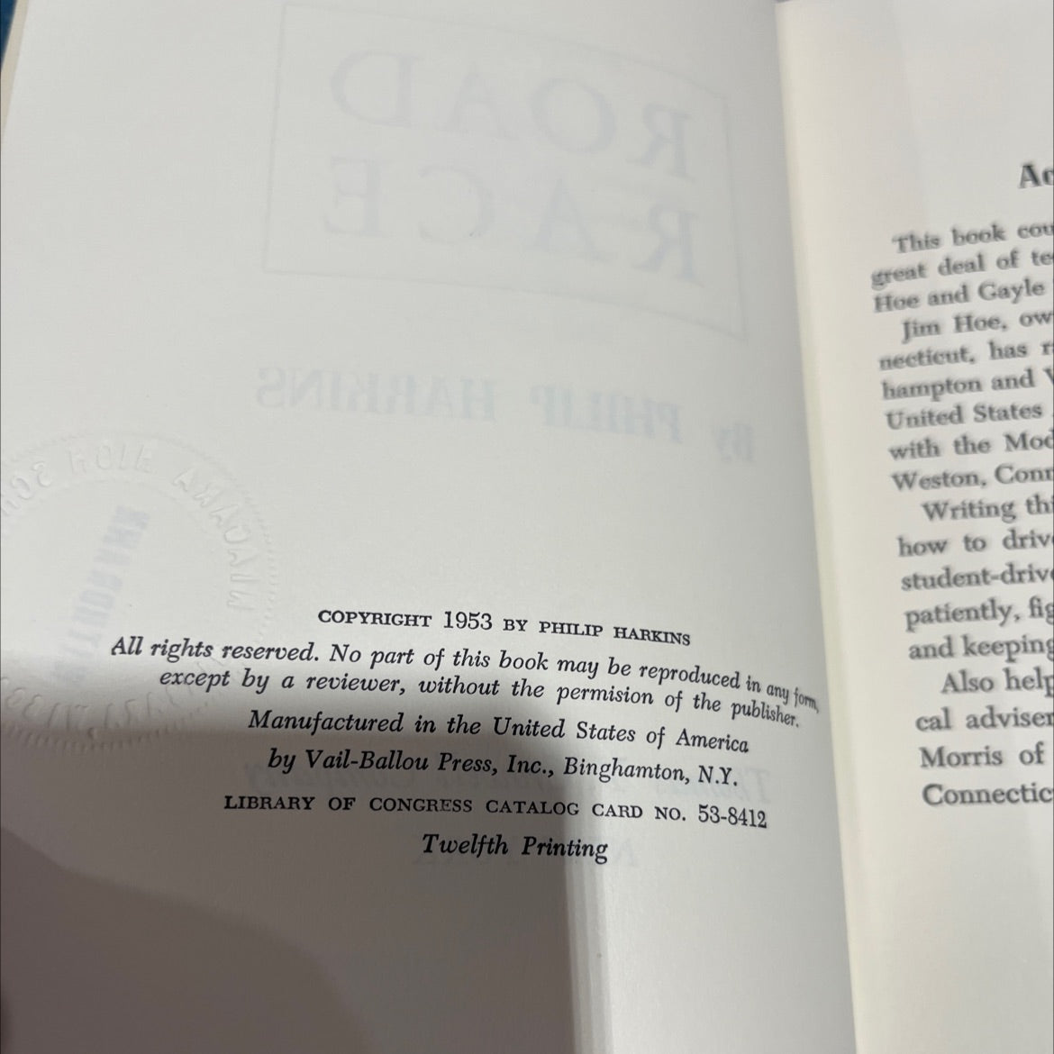 road race book, by philip harkins, 1953 Hardcover image 3