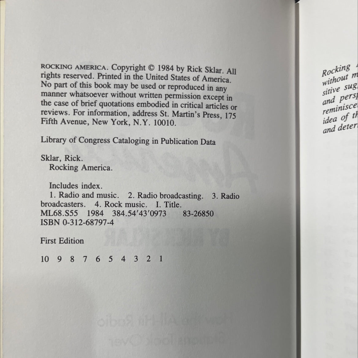 rocking america an insider's story book, by rick sklar, 1984 Hardcover image 3