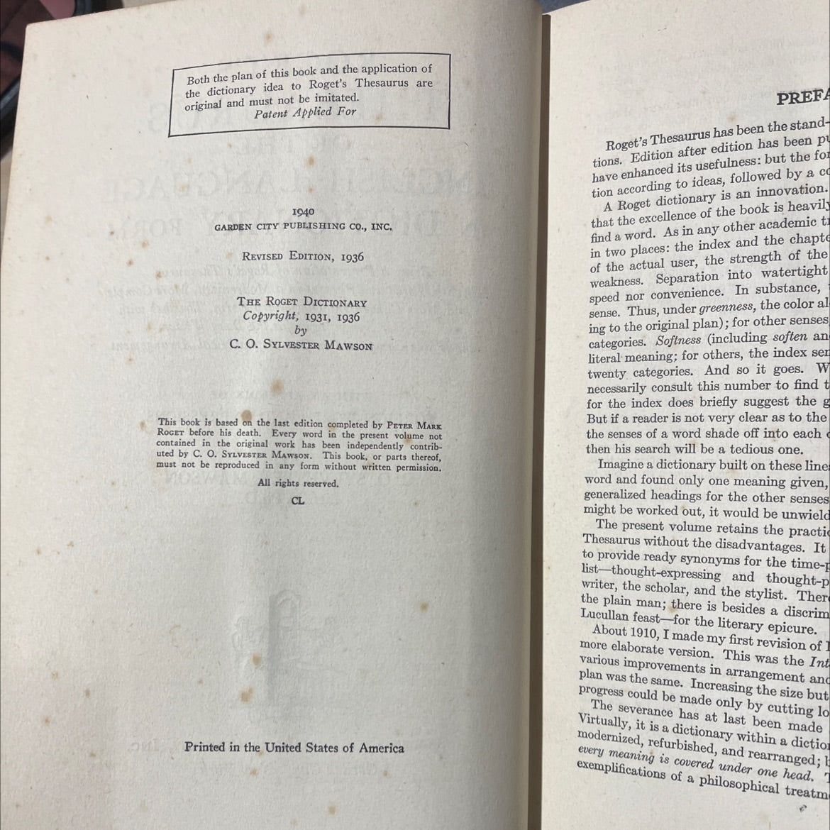 roget's thesaurus of the english language in dictionary form book, by c. o. sylvester mawson, 1940 Hardcover image 3