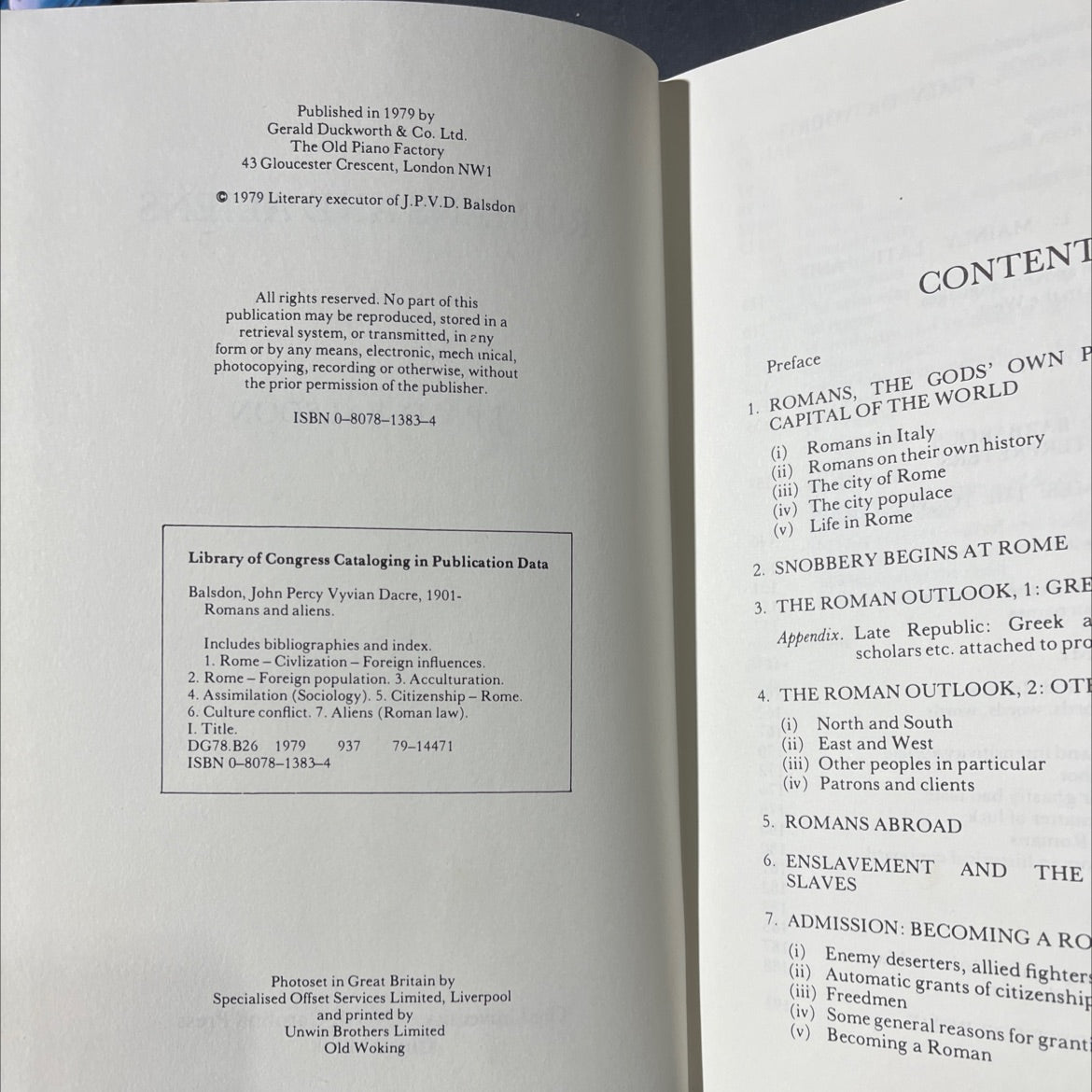 romans and aliens book, by J.P.V.D. Balsdon, 1979 Hardcover image 3