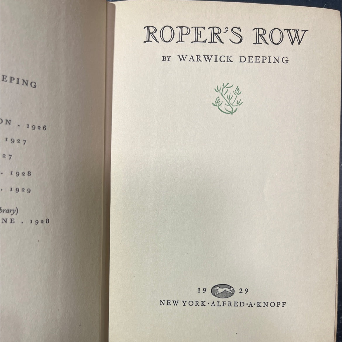 roper's row book, by warwick deeping, 1929 Hardcover image 2