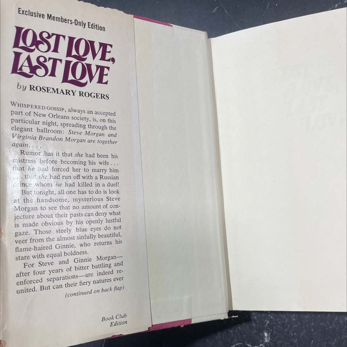 rosemary rogers lost love, last love book, by Rosemary Rogers, 1980 Hardcover image 4