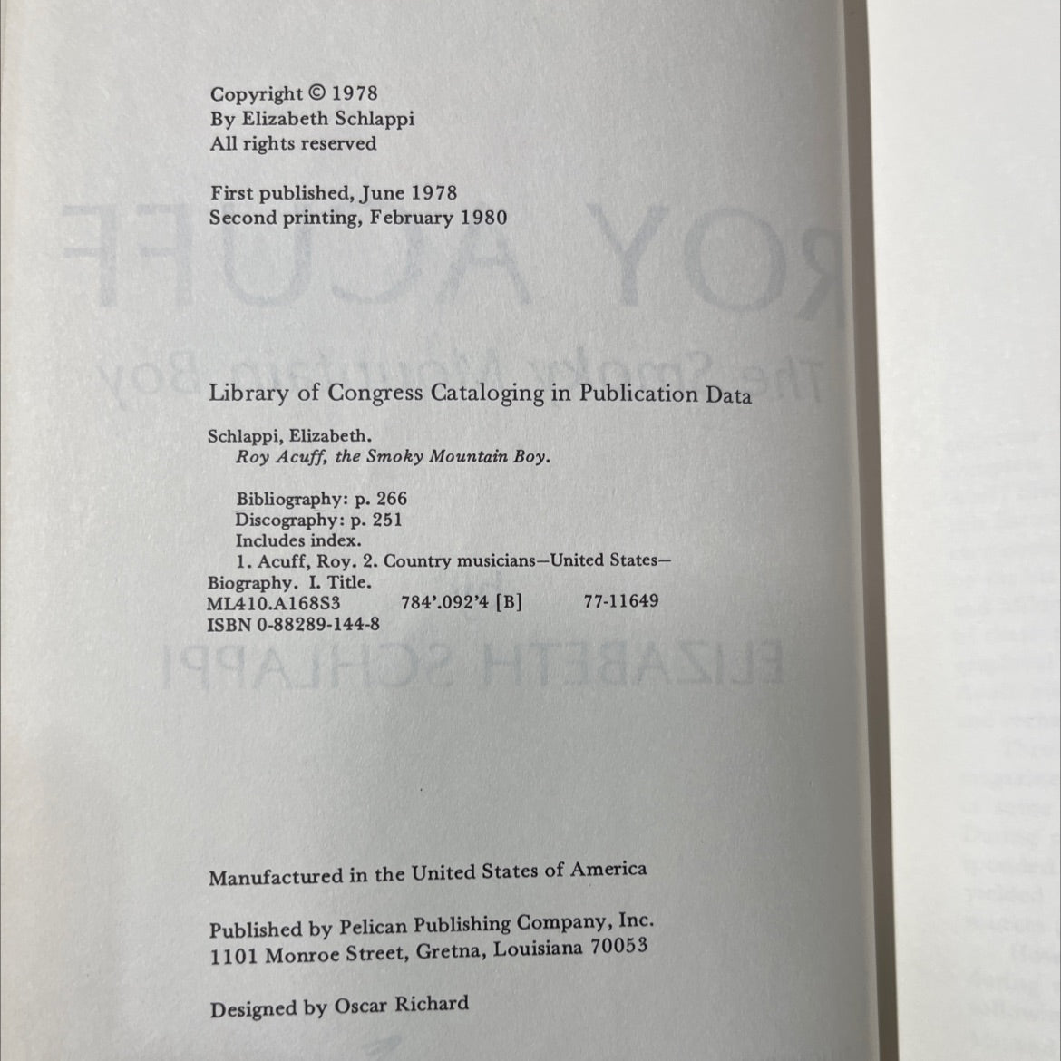 roy acuff the smoky mountain boy book, by elizabeth schlappi, 1980 Hardcover image 3