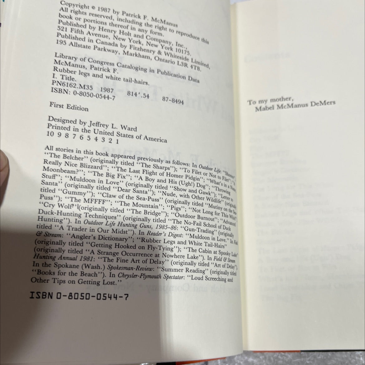 rubber legs and white tail-hairs book, by Patrick F. McManus, 1987 Hardcover image 3