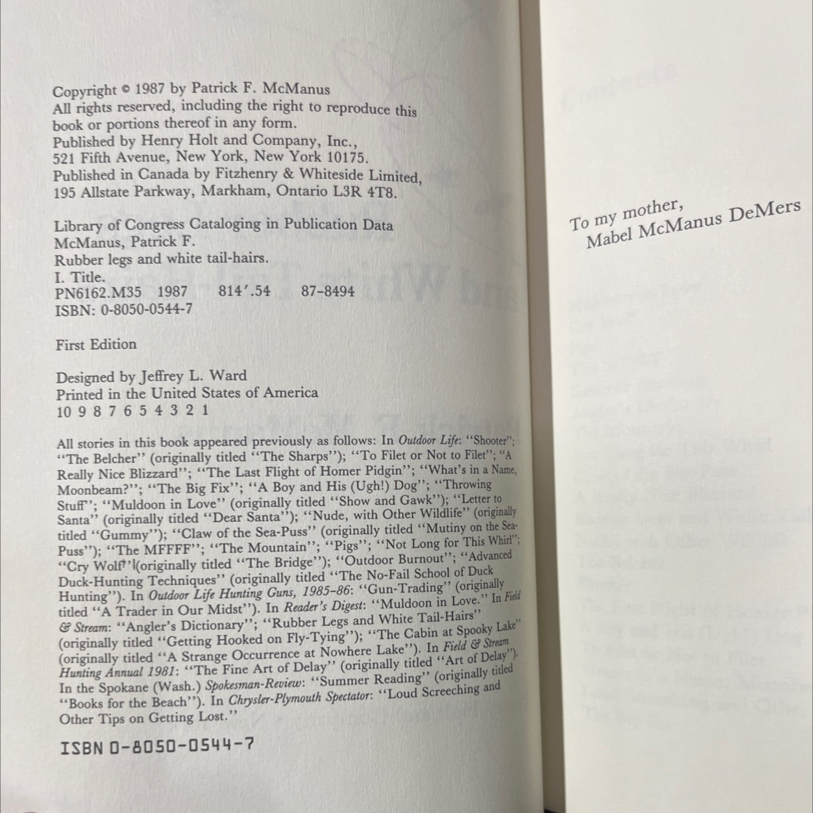 rubber legs and white tail-hairs book, by Patrick F. McManus, 1987 Hardcover image 3