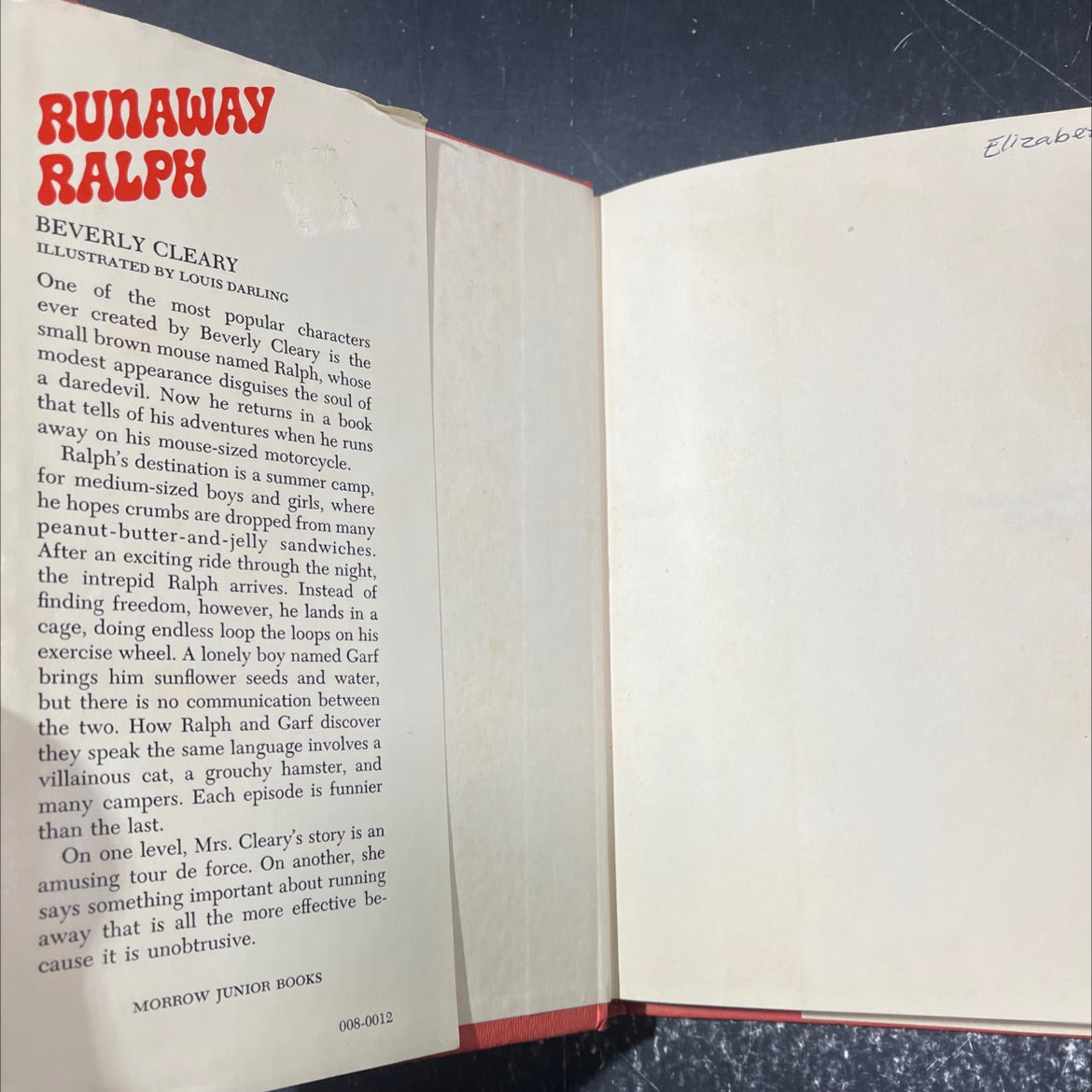 runaway ralph book, by beverly cleary, 1970 Hardcover image 4