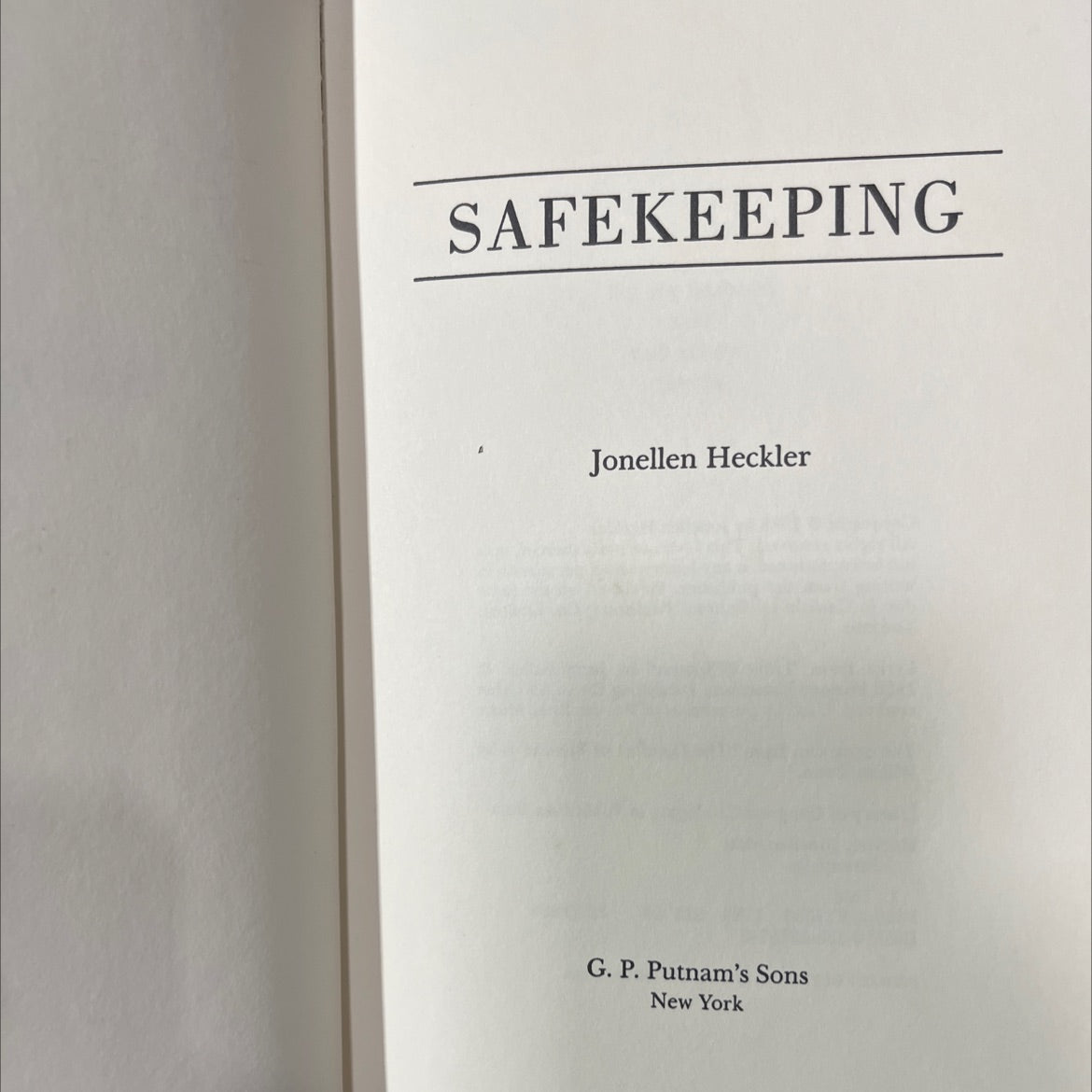 safekeeping book, by jonellen heckler, 1983 Hardcover image 2