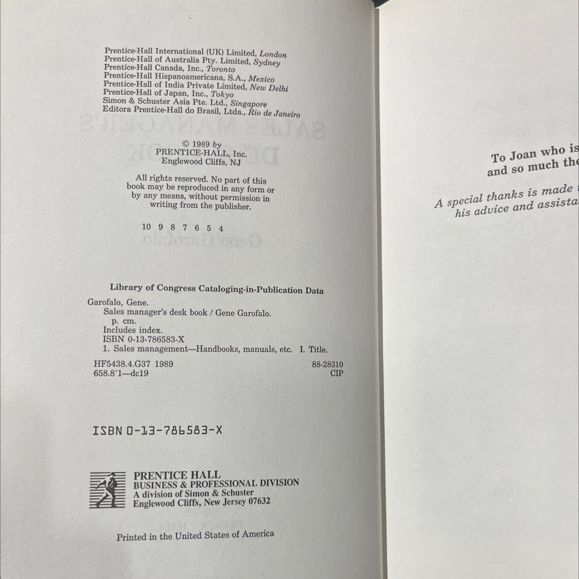 sales manager's desk book book, by gene garofalo, 1989 Hardcover image 3