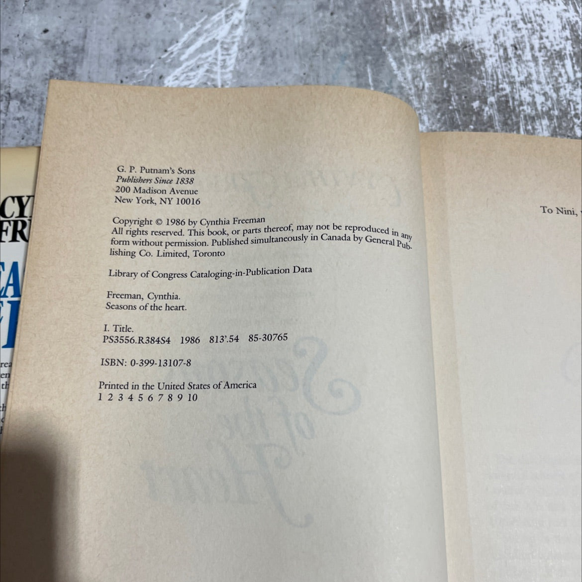 seasons of the heart book, by cynthia freeman, 1986 Hardcover image 3
