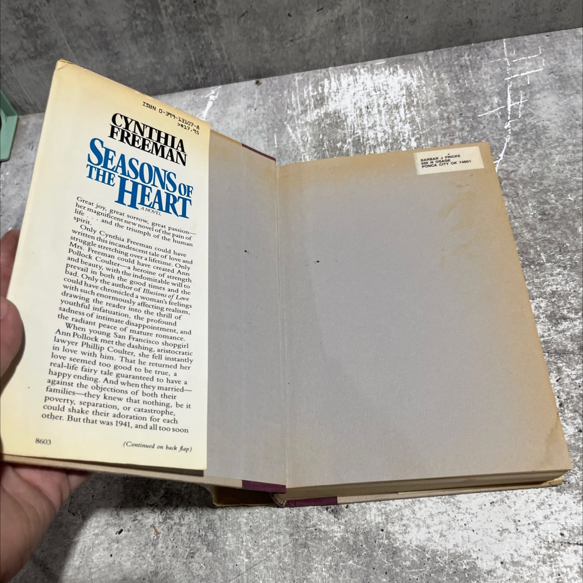 seasons of the heart book, by cynthia freeman, 1986 Hardcover image 4