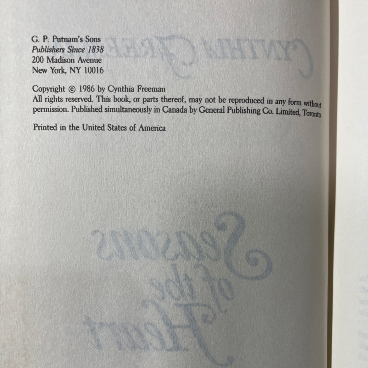 seasons of the heart book, by cynthia freeman, 1986 Hardcover image 3