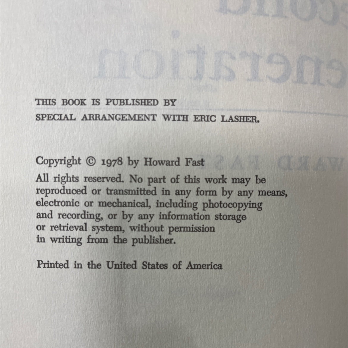 second generation book, by howard fast, 1978 Hardcover image 3