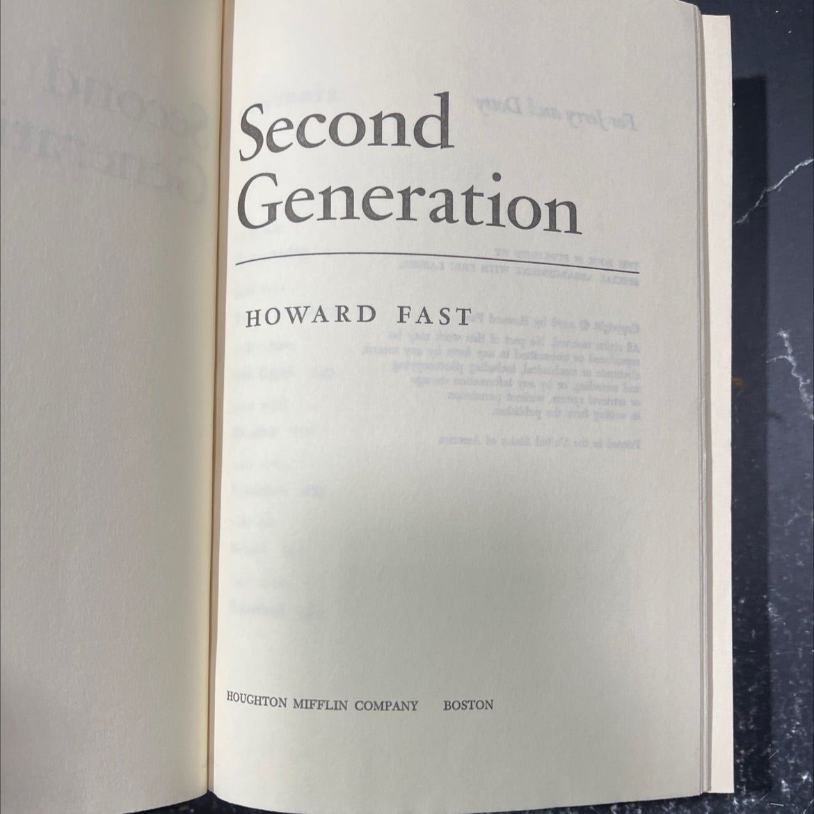 second generation book, by howard fast, 1978 Hardcover image 2