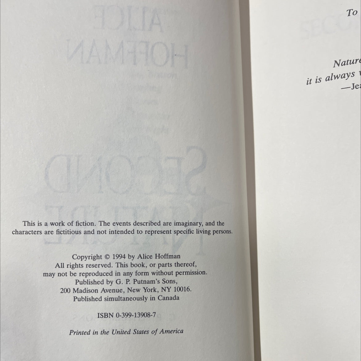 second nature book, by alice hoffman, 1994 Hardcover image 3