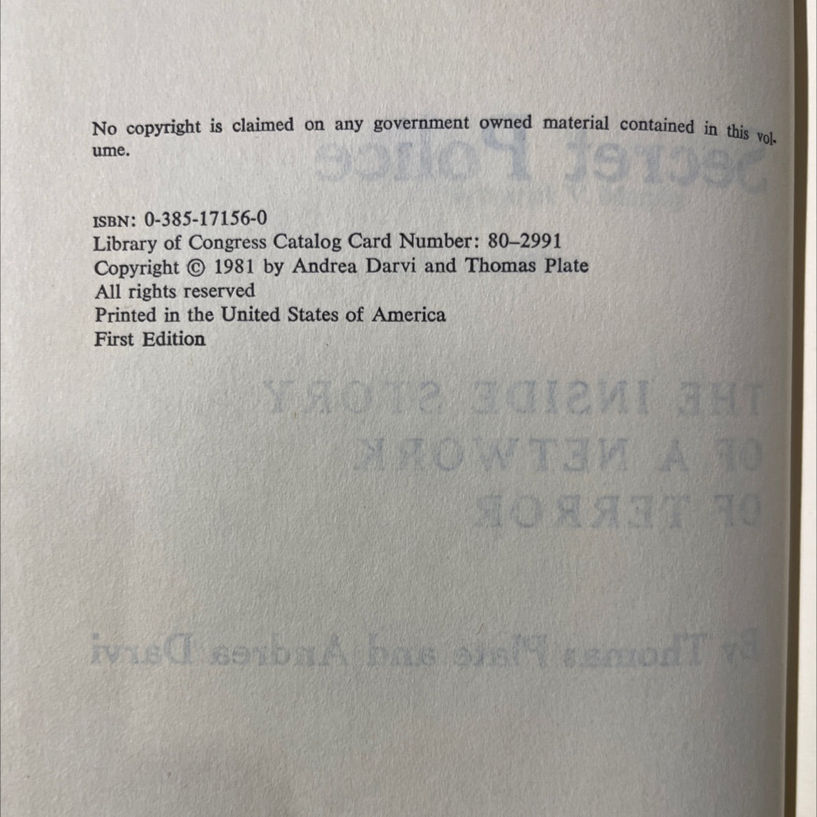 secret police the inside story of a network of terror book, by thomas plate and andrea darvi, 1981 Hardcover image 3