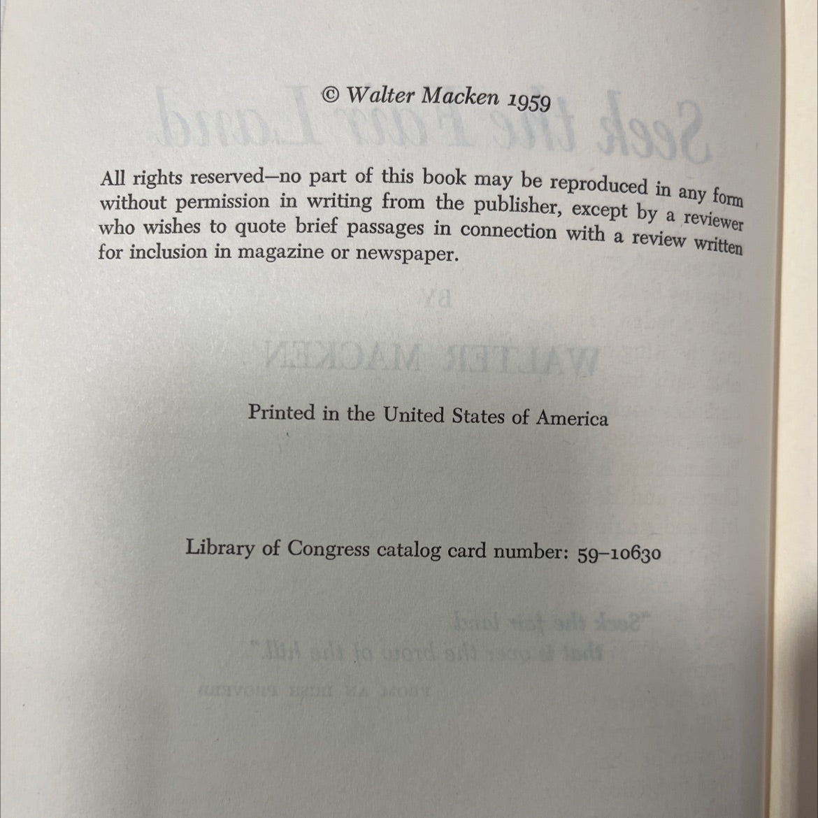 seek the fair land book, by walter macken, 1992 Hardcover image 3