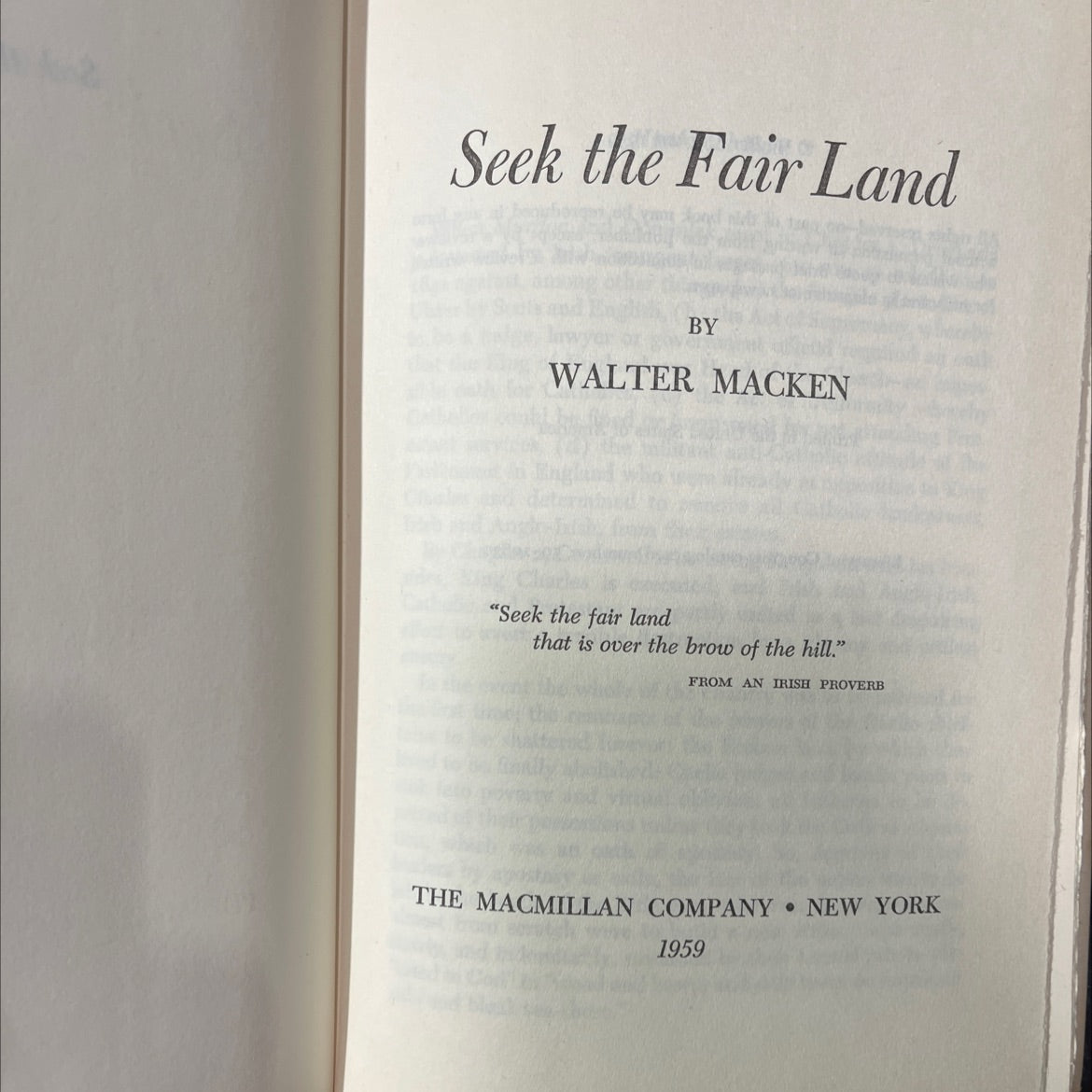 seek the fair land book, by walter macken, 1992 Hardcover image 2