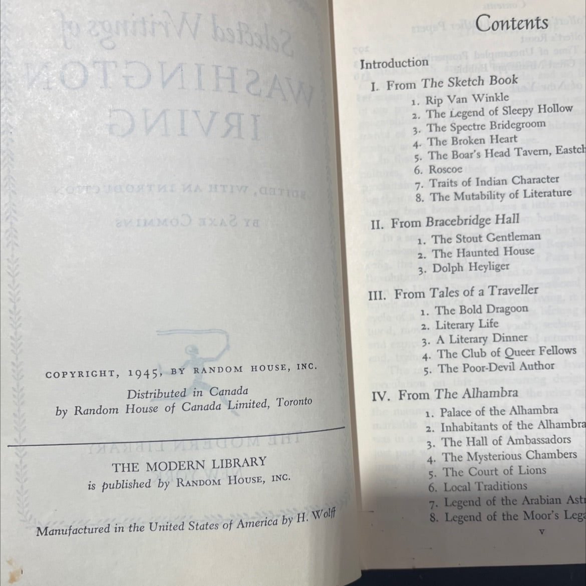 selected writings of washington irving book, by washington irving, 1945 Hardcover image 3