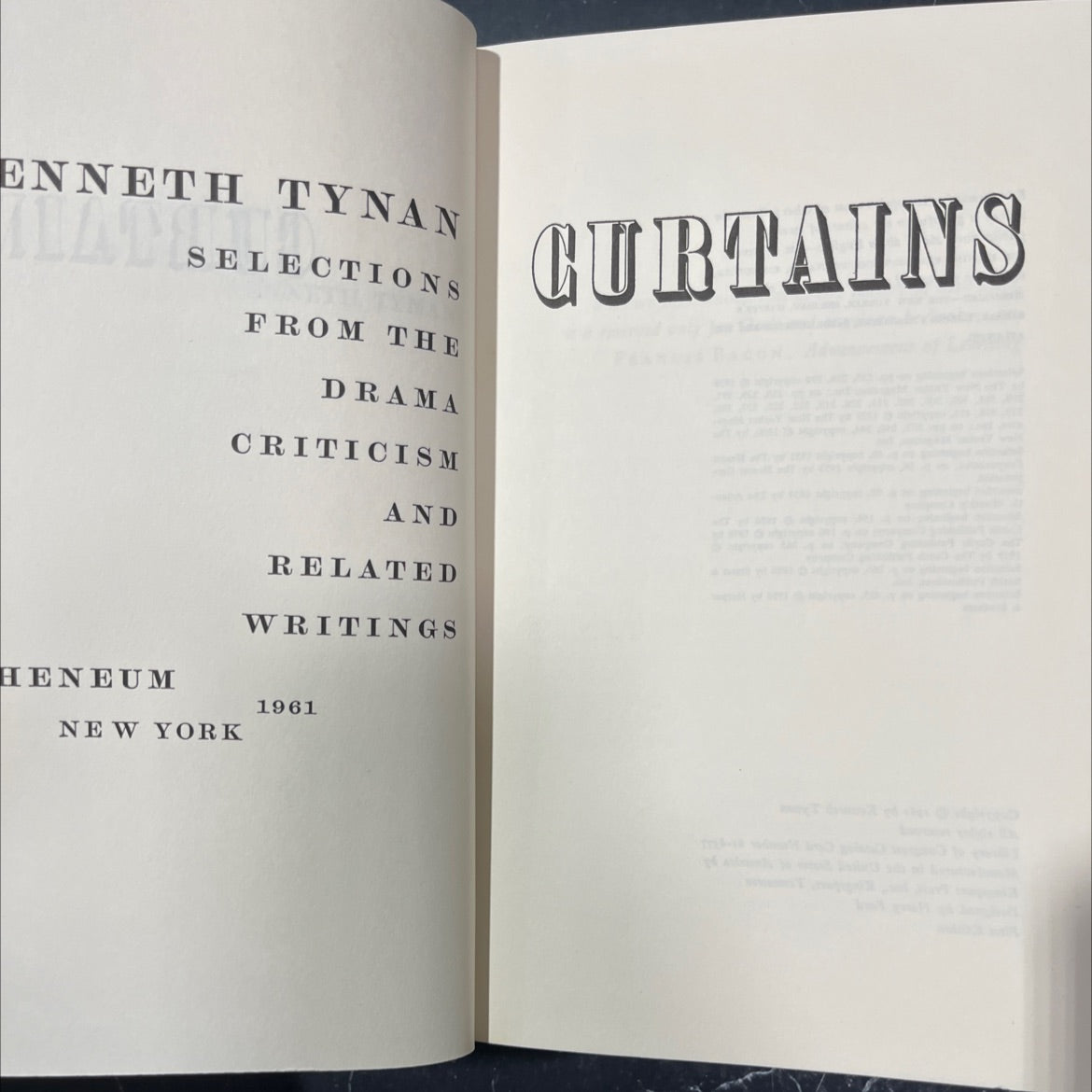 selections from the drama criticism and related writings book, by kenneth tynan, 1961 Hardcover image 2