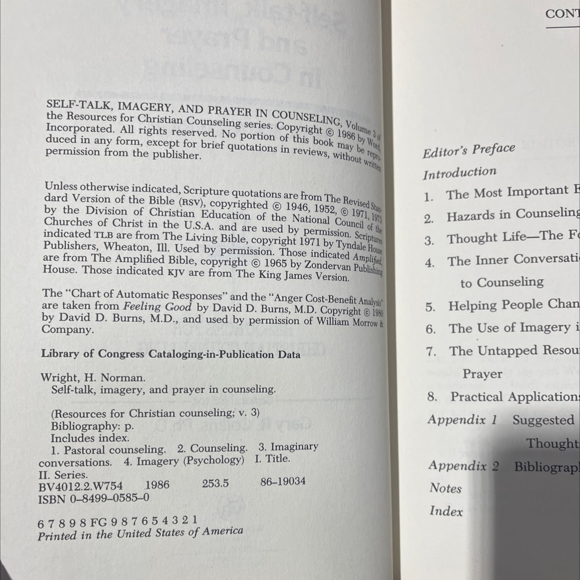 self-talk, imagery, and prayer in counseling book, by H. Norman Wright, 1986 Hardcover image 3