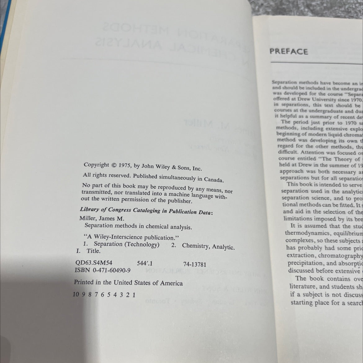 separation methods in chemical analysis book, by James M. Miller, 1975 Hardcover image 3