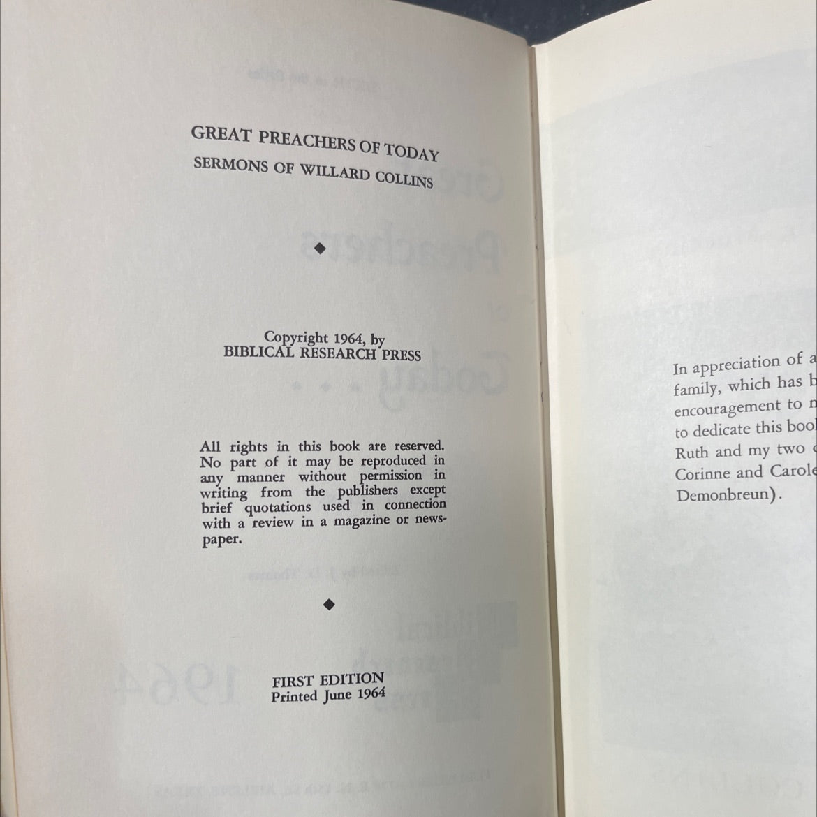 sermons of willard collins book, by j. d. thomas, 1964 Hardcover image 3