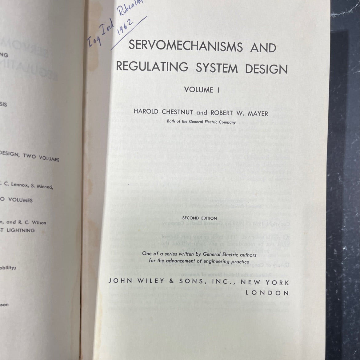 servomechanisms and regulating system design volume i book, by harold chestnut, robert w. mayer, 1961 Hardcover image 2