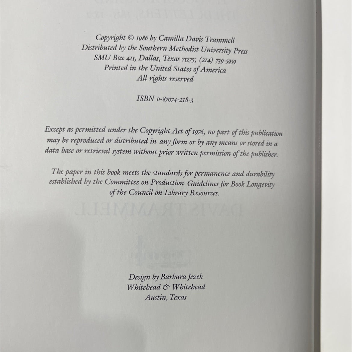 seven pines its occupants and their letters, 1825-1872 book, by camilla davis trammell, 1986 Hardcover image 3