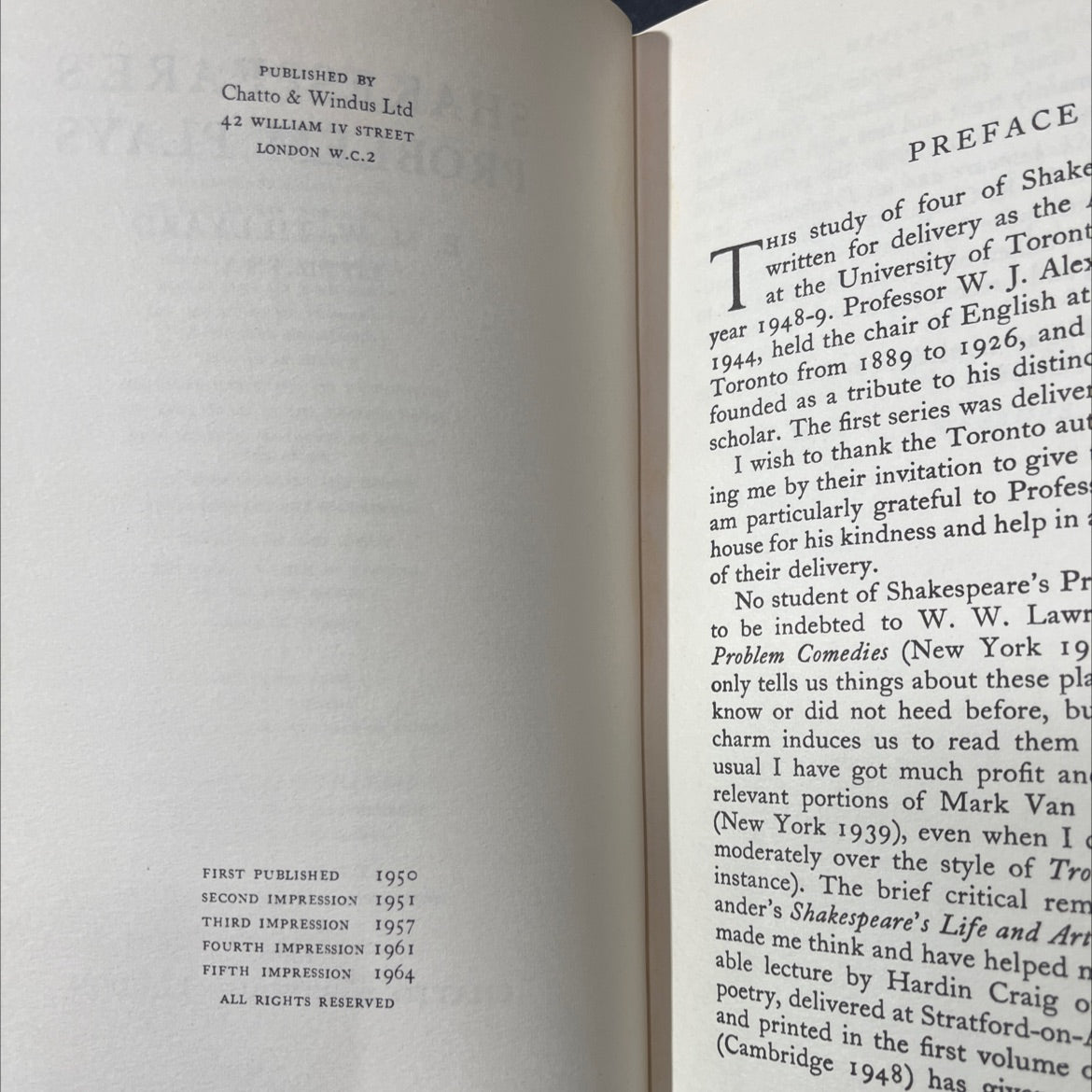shakespeare's problem plays book, by e. m. w. tillyard, 1964 Hardcover image 3