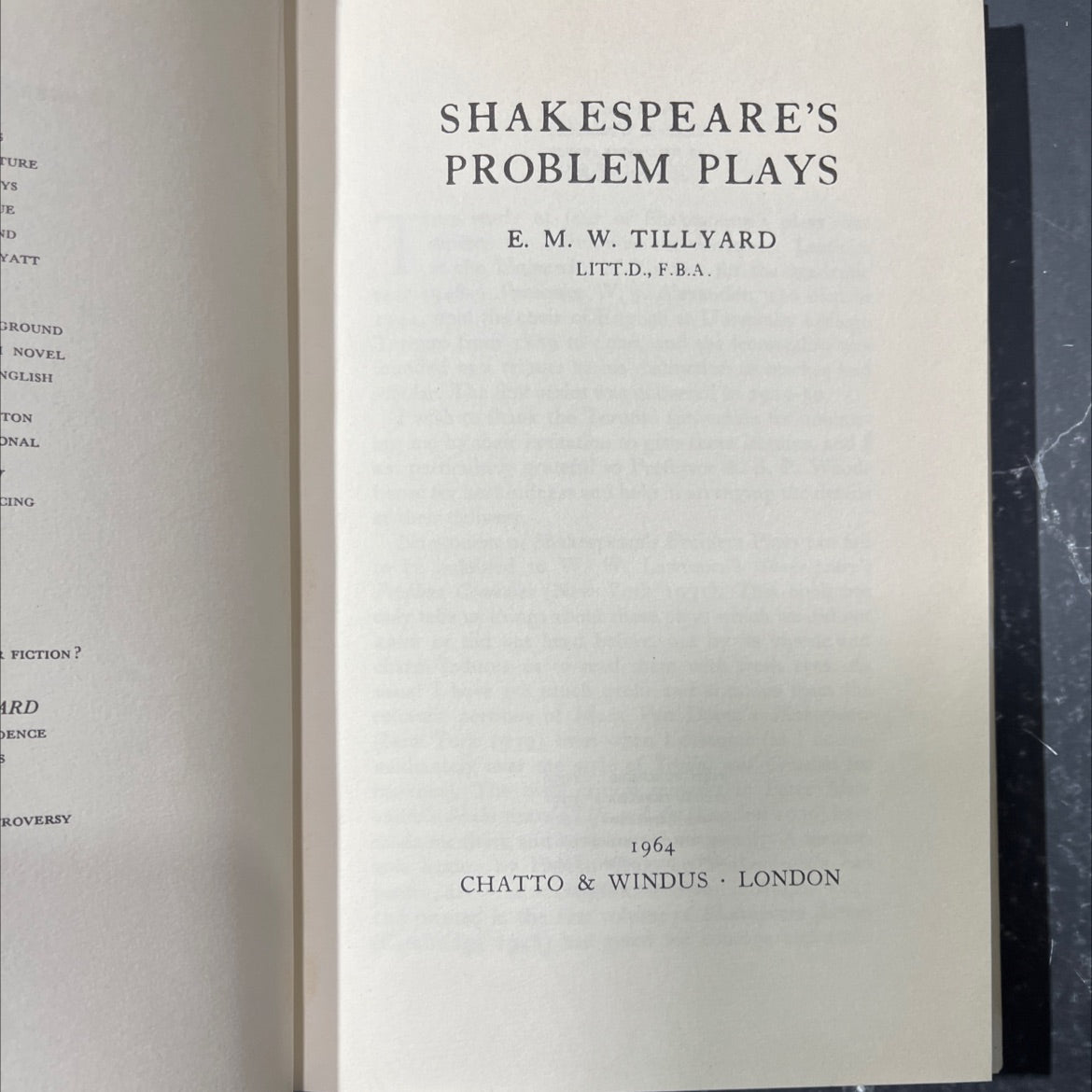 shakespeare's problem plays book, by e. m. w. tillyard, 1964 Hardcover image 2