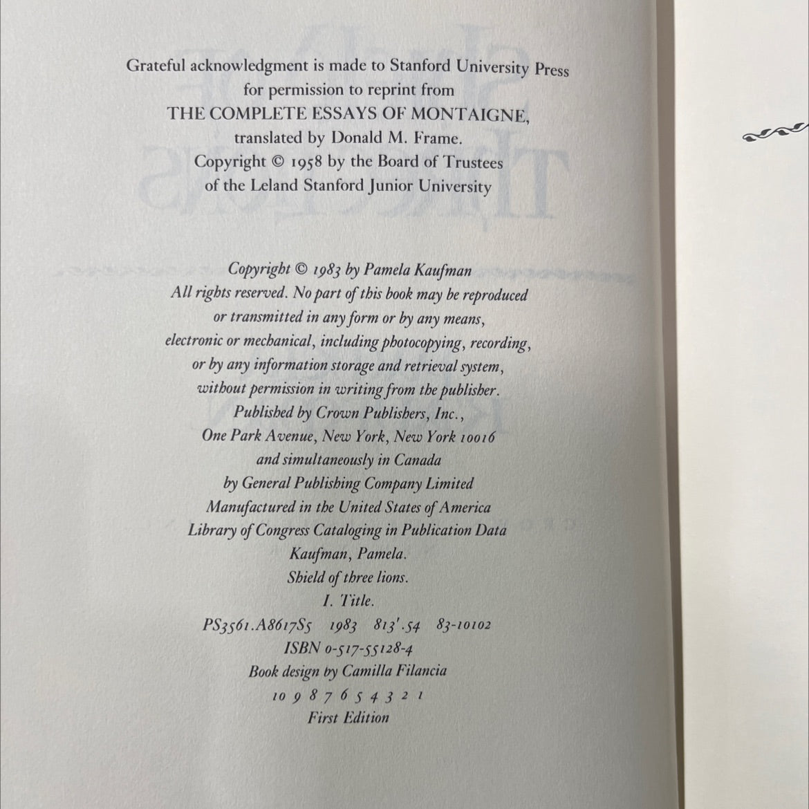 shield of three lions book, by pamela kaufman, 1983 Hardcover image 3